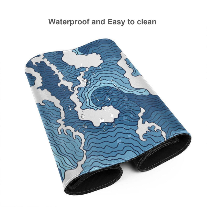 [Australia - AusPower] - Japanese Wave Mouse Pad Blue and White Mouse Pad Gaming Large XXL Long Mousepad Extended XL Desk Mat Non-Slip Rubber Base Stitched Edges Mice Pad 31.5 X 11.8 Inch Abstract Japanese Wave 