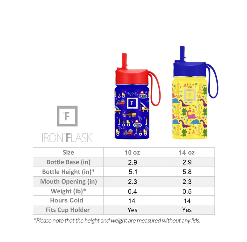 [Australia - AusPower] - IRON °FLASK Kids Water Bottle - 10 Oz, Straw Lid, 20 Name Stickers, Vacuum Insulated Stainless Steel, Double Walled Tumbler Travel Cup, Thermo Mug, Metal Canteen Construction Zone 