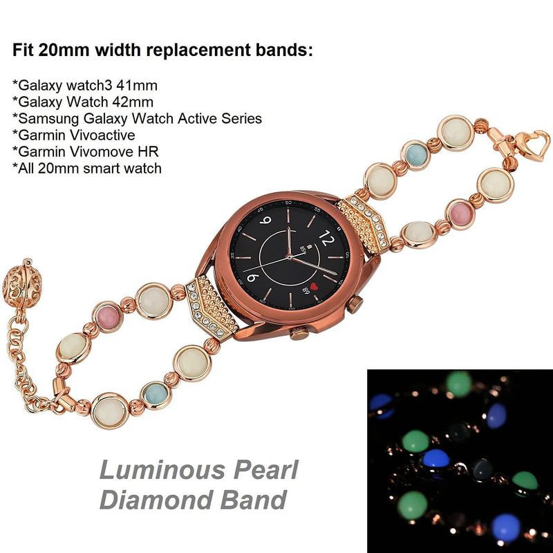 [Australia - AusPower] - Greaciary Jewerly Band Compatible with Galaxy Watch Active2 Band 40mm 44mm  ,20mm Handmade Fashion Elastic Beaded Strap Bracelet Replacement Compatible for Samaung Galaxy Watch 3 41mm Band Women Rose Gold 