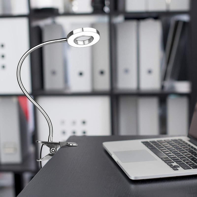 [Australia - AusPower] - GLORIOUS-LITE LED Clip on Light, 36 LED Reading Light, 4 Modes Book Light, 360° Rotation Gooseneck Reading Lamp, Eye-Caring Clip on Lamp for Bed, Desk,Computer, Headboard, Dorm Room(Silver) Silver 