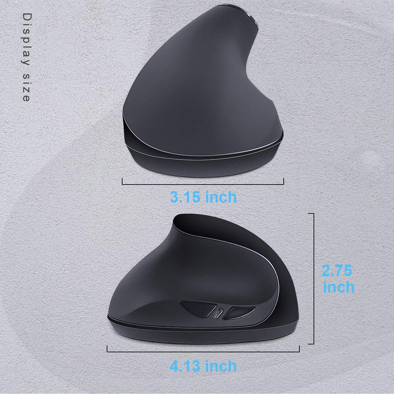 [Australia - AusPower] - Left-Handed Mouse,2.4GHz Ergonomic Vertical DPI 800/1200/1600 Wireless Mouse with USB Receiver for Small Hand,Black Black 