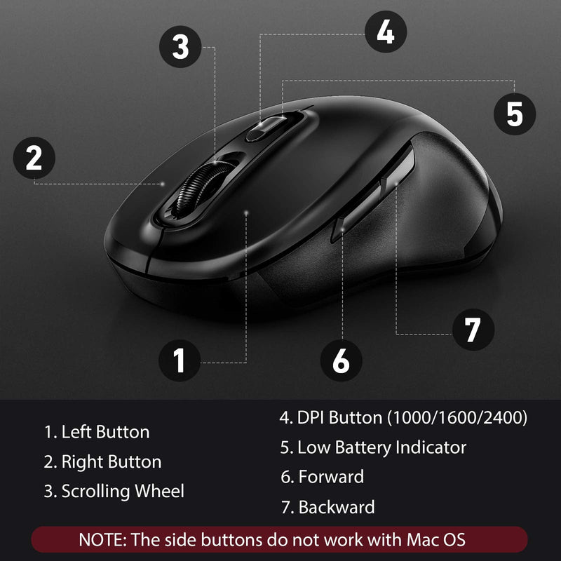 [Australia - AusPower] - Wireless Bluetooth Mouse | 2.4G USB & Bluetooth 4.0 Dual-Mode Mouse | Connecting 3 Devices of Computers Laptops PC MacBook iPad Tablets Smart Phones - Black 