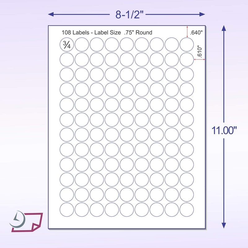 [Australia - AusPower] - Laser / Ink Jet White Labels (3/4" Round - 108 Per Page | 2700 Labels) .75" Round - 108 Per Page | 2700 Labels 