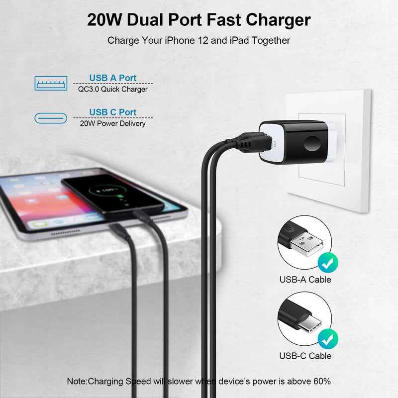 [Australia - AusPower] - USB C to USB Adapter, 20W Samsung Type C Charging Block, 3Pack Dual Port USB-C Power Adapter PD Fast Charging Compatible iPhone 13/13 Mini/12/SE/11, iPad, Samsung Galaxy S21,Pixel, Oneplus 8T, Android 3-black 