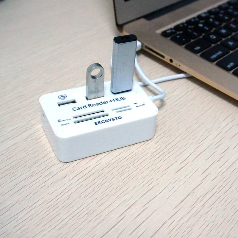 [Australia - AusPower] - ERCRYSTO Card Reader and 3 Ports USB Hub, High Speed External Memory Card Reader (MS, Micro SD,SD/MMC,M2,TF Card), White. 
