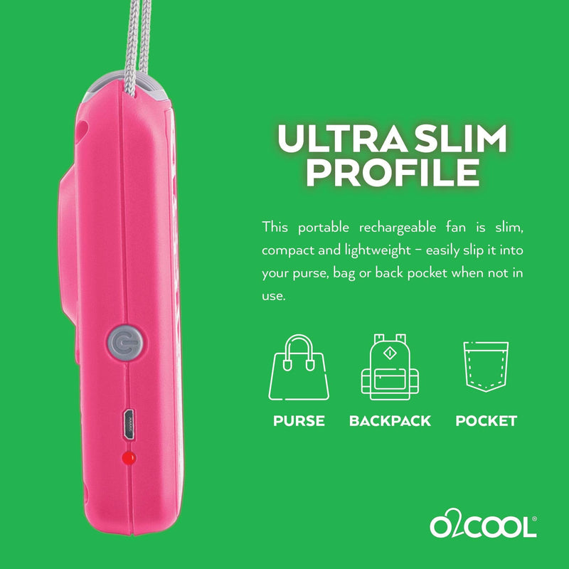 [Australia - AusPower] - O2COOL Rechargeable Necklace Fan - Portable Hanging Neck Fan with Adjustable Lanyard - 3 Speed Vertical Air Flow – Micro USB Charging Cable Included, 2 Pack (Raspberry) Raspberry 