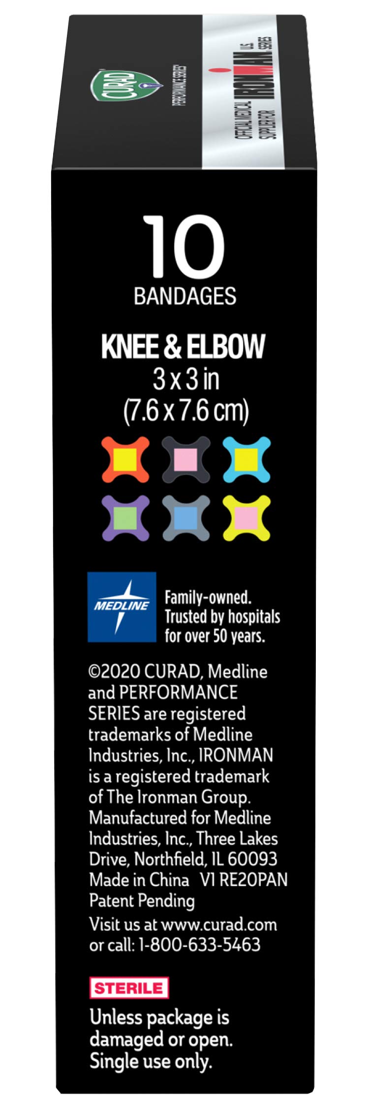 [Australia - AusPower] - Curad Performance Series Ironman Knee and Elbow Antibacterial Bandages, Extreme Hold Adhesive Technology, Fabric Bandages, 10 Count (Pack of 3) 