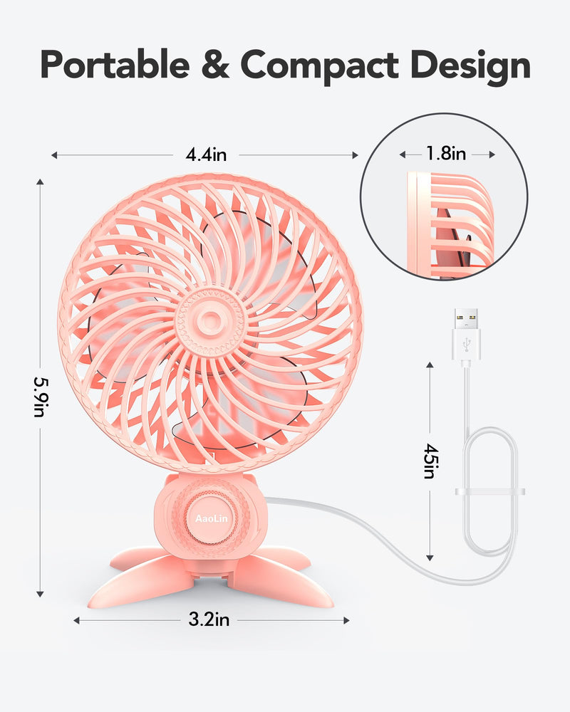 [Australia - AusPower] - AaoLin USB Small Fan, Desk Fans with CVT Variable Speeds, Strong Cooling Airflow, Quiet Portable, Desktop Mini Personal Fan for Room, Home,Office, Bedroom-USB Powered Pink 