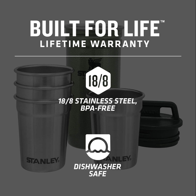 [Australia - AusPower] - Stanley Adventure Nesting Shot Glass Set, 4 Stainless Steel Shot Glasses with Rugged Metal Travel Carry Case, Camping Gifts Hammertone Green 