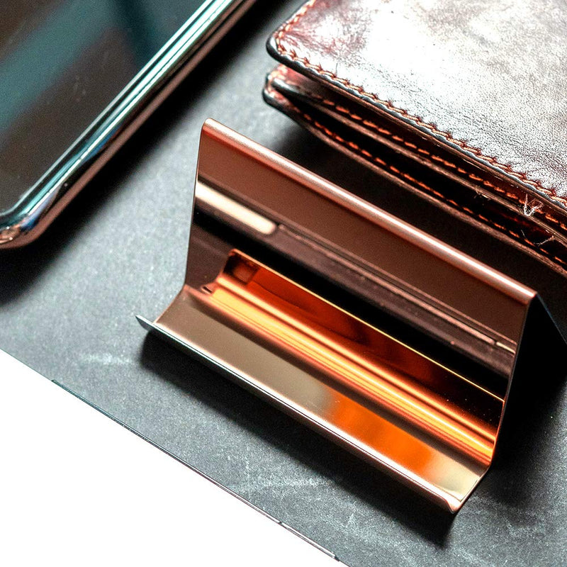 [Australia - AusPower] - Business Card Holder Rose Gold (3-Pack), 9 x 5 x 4.5 cm Stainless Steel Business Card Table Top Display Stand, Namecard Holder Desktop Organizer, Modern Rose Gold Desk Accessories for Corporate Desk 