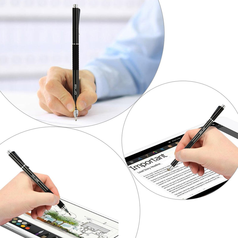 [Australia - AusPower] - Elzo 3 in 1 Capacitive Disc Stylus Gel Pen Combo 2 Pcs with 4 Replaceable Disc Tips and 2 Replacement Fiber Tips for Touch Screen Tablets Samsung Galaxy/Surface/iPhone/iPad/LG and More (Black&Silver) 