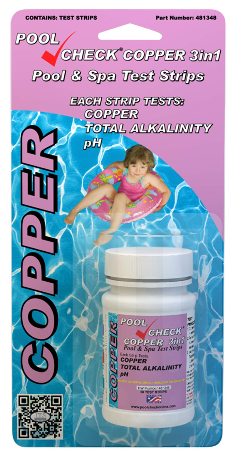 [Australia - AusPower] - Industrial Test Systems 481348 Copper 3 in 1 Pool Check | Made in USA | 3 Parameter Pool Test Strips | Copper, pH, & Total Alkalinity | Easy Match Colors | Lowest Copper Detection Levels 