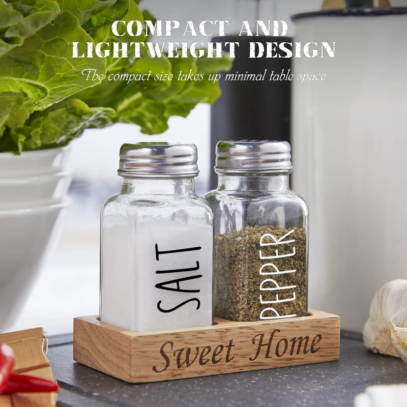 [Australia - AusPower] - Farmhouse Salt and Pepper Shakers with Holder - Dopeca Glass Salt and Pepper Set with Wood Tray for Kitchen Counter or Table - Farmhouse Rustic Kitchen Decor and Gifts - Easy Refilling-2.7 oz Clear 