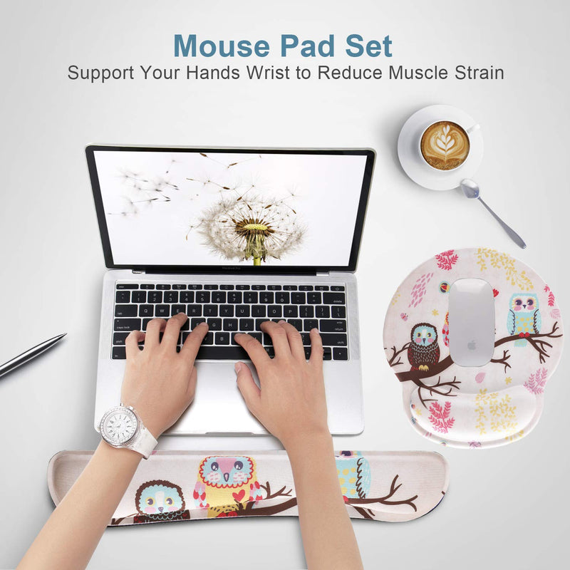 [Australia - AusPower] - Keyboard Mouse Pad Wrist Rest, Gel Ergonomic Wrist Rest Support Mousepads Mat, Non Slip Rubber Base Wrist Support with Memory Foam for Laptop Computer Home Office Work, Durable & Comfortable, Cute Owl 
