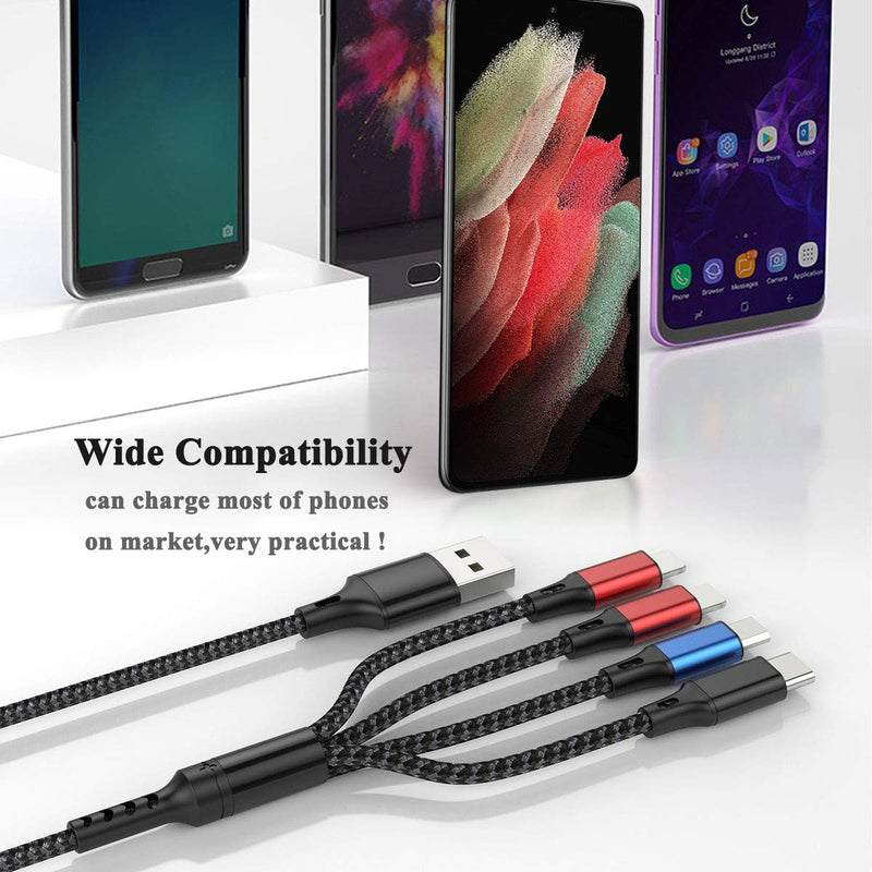 [Australia - AusPower] - 3Pack Multi Charging Cable, 5FT Multi Charger Cable 3A Nylon Aluminum 4 in 1 Multi USB Cable, Multiple Devices Universal Charge Cord with Type C/Micro USB Connectors for Cell Phones and More 