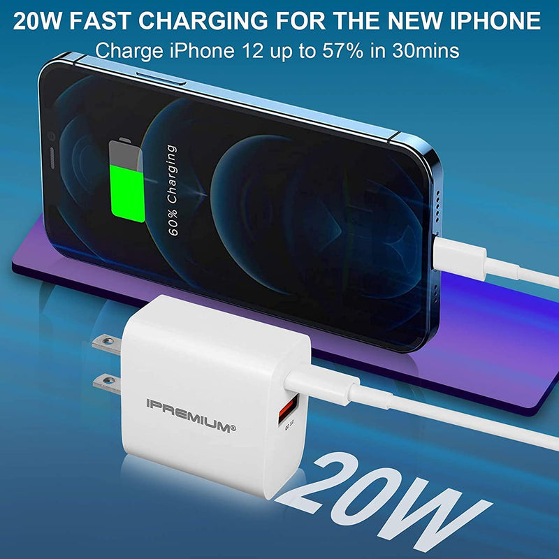 [Australia - AusPower] - USB C Charger, IPREMIUM 20W Dual Port Fast Charger PD/QC 3.0 Type C Wall Charging Block, USB-C Power Adapter Wall Plug for iPhone 13/13 Mini/13 Pro/13 Pro Max/12/11/XR, AirPods, Watch, Pixel, Galaxy White 1 Pack 