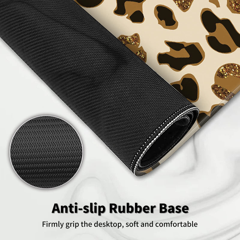 [Australia - AusPower] - Leopard Glitter Mouse Pad Large with Coaster, 35.4"x15.7" Full Desk Mousepad Stitched Edges Non Slip Base Desk Pad Extended Large Gaming XXL Mouse Pad for Desk Office Home XXL-35.4"x15.7"x0.12" Leopard Glitter 