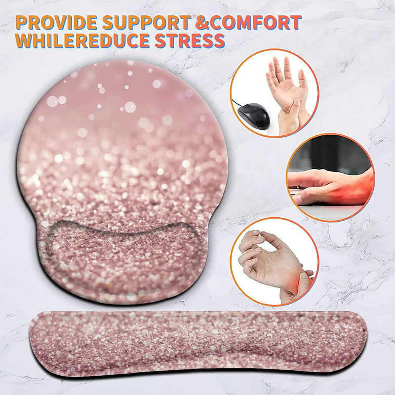 [Australia - AusPower] - Ergonomic Mouse Pad Wrist Support Gel and Keyboard Wrist Rest Set for Laptop, Mac, Gaming and Office, Durable, Comfortable and Pain Relief + Coaster , Pink 