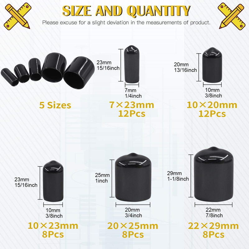[Australia - AusPower] - Mardatt 48Pcs 5 Sizes Black Rubber Bolt Screw Thread Protector Cover Vinyl End Caps for Pipe Post Hose Assortment Kit Fit O.D. from 1/4 inch to 7/8 inch 