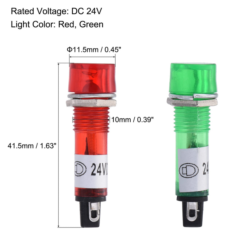 [Australia - AusPower] - MECCANIXITY Indicator LED Light DC 24V 10mm Panel Mount Signal Lamp, Red Green Pack of 20 