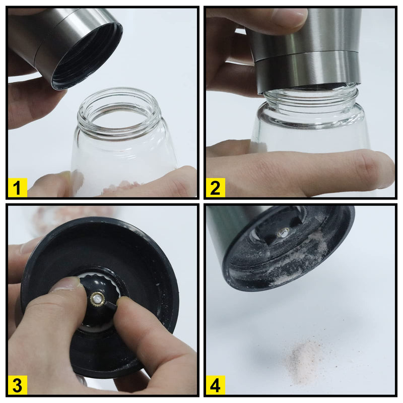 [Australia - AusPower] - Salt and Pepper Grinder Set, Adjustable Ceramic Salt Grinder & Pepper Grinder Refillable Pepper Mill and Salt Mill Set (2 Pack) 