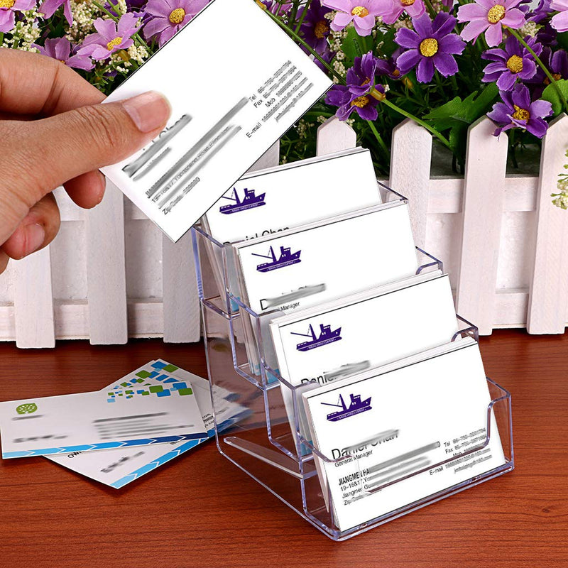 [Australia - AusPower] - Hipiwe 2 Packs 4-Tier Acrylic Business Card Holder Stand Clear Desktop Index Card Filing Card Holder Diaplay Transparent 