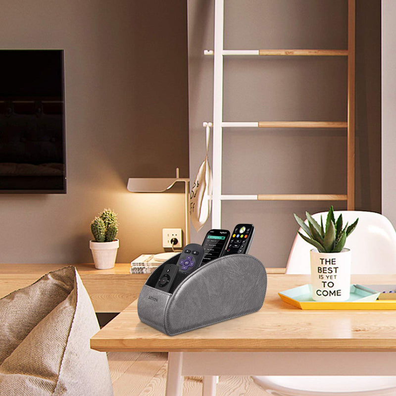 [Australia - AusPower] - SITHON Remote Control Holder with 5 Compartments - PU Leather Remote Caddy Desktop Organizer Store TV, DVD, Blu-Ray, Media Player, Heater Controllers, Dark Gray Small 