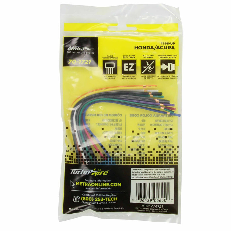 [Australia - AusPower] - Metra 70-1721 Wiring Harness for 1998-2013 Acura/Suzuki/Honda Vehicles Single Standard Packaging 