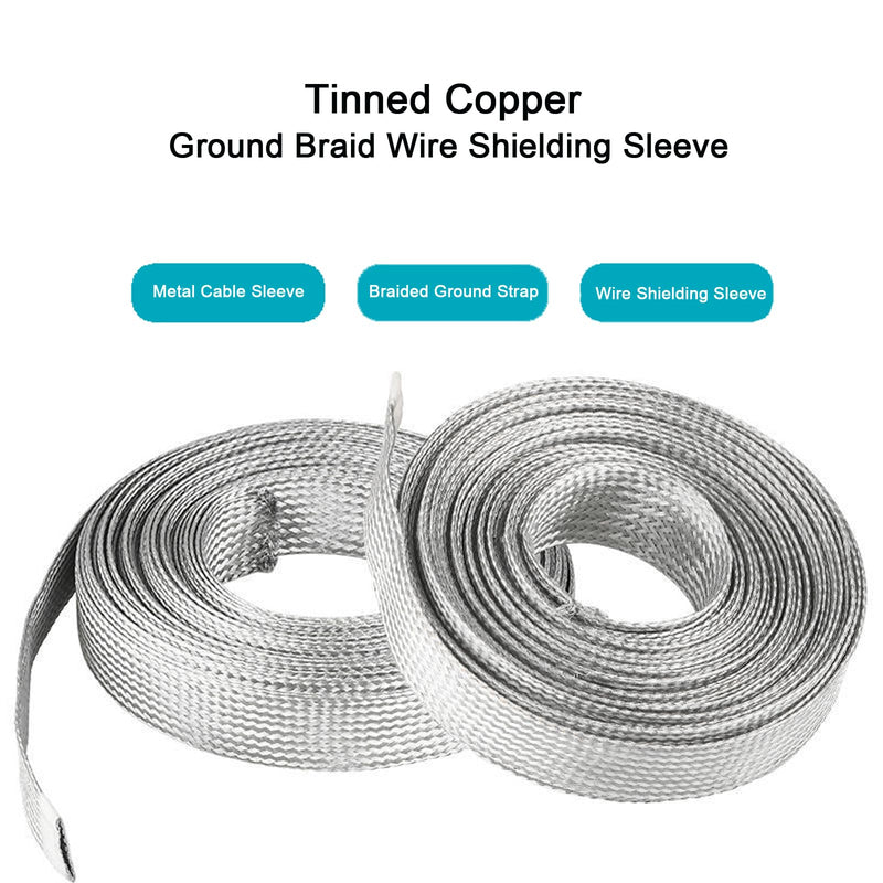 [Australia - AusPower] - EMI RFI Shielding Wire Loom Metal Tinned Copper Grounding Braided Sheathing Cable Sleeve Mesh ESD Protection Flat Tubular Expandable 5/16"W(0.20"ID)-16FT 