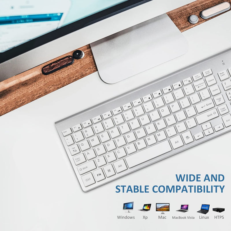 [Australia - AusPower] - Wireless Keyboard -USB Slim 2.4G Wireless Keyboard Full-Size Ergonomic Compact with Number Pad for Laptop Computer Windows PC mac- Silver White 