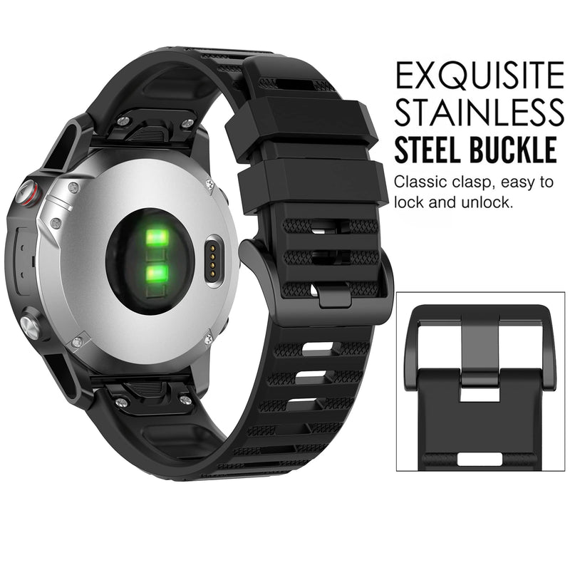 [Australia - AusPower] - QGHXO Band for Garmin Fenix 5 / Fenix 6, Soft Silicone Replacement Watch Band Strap for Garmin Fenix 5/Fenix 5 Plus/Fenix 6/Fenix 6 Pro/Forerunner 935/Forerunner 945 Smart Watch Black 