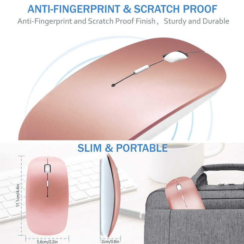 [Australia - AusPower] - Bluetooth Wireless Charger Computer Mouse for MacBook Air Mac Pro Laptop Ipad Pad PC The Laser Optical Rechargeable Mini Slim Silent Mice is Replacement Wired Widely Used Desktop Hp iMac (Rose Gold) 1.Bluetooth Mouse (Rose Gold) 