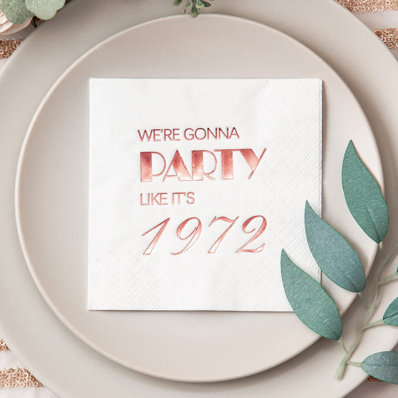 [Australia - AusPower] - Crisky 50th Birthday Cocktail Napkins Rose Gold for Women 50th Birthday Party Decorations for Cake Dessert Berverage Table, 50th Birthday Party Supplies,50 Pcs Disposable Napkins, 3-Ply 