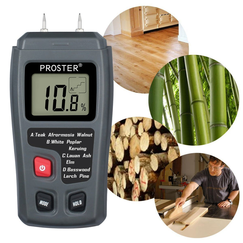 [Australia - AusPower] - Proster Digital Wood Moisture Meter Handheld LCD Moisture Tester Damp Moisture Tester Detector for Firewood Paper Humidity Measuring 2 Pins(gray) 