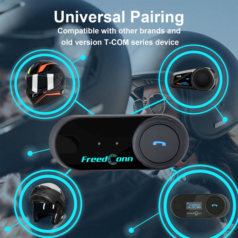 [Australia - AusPower] - Motorcycle Communication System Bluetooth 5.0 FreedConn T-COMVB Helmet Bluetooth Headset for Motorbike Skiing 2~3 Riders Pairing/ 800M Range/Music Sharing/ 1 Pack Changeable Hard & Soft Mic 1 Pack - BT 5.0 Version 