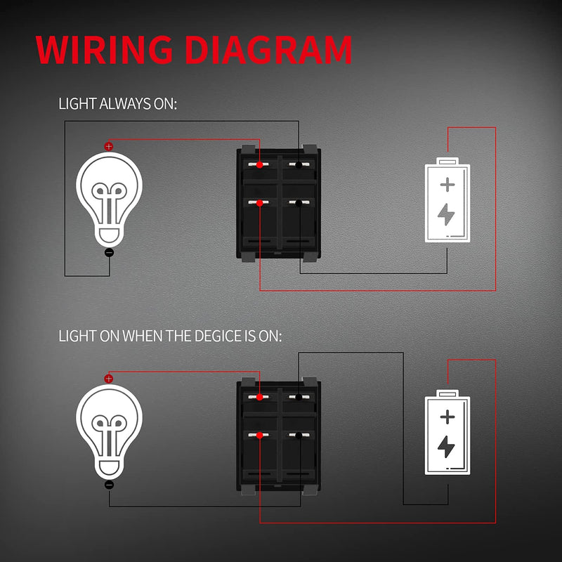 [Australia - AusPower] - DaierTek 30A 250V KCD2 KCD4 Rocker Switch DPST 4 Pin Red Lighted 120V Rocker Toggle Switch ON Off Heavy Duty T125-3Pack 