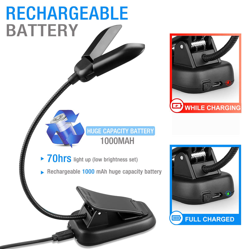[Australia - AusPower] - Vekkia 14 LED Rechargeable Book-Light for Reading at Night in Bed, Warm/White Reading Light with Clamp, 180° Adjustable Mini Clip on Light, Lightweight Eye Care Book Light Perfect for Readers & Kids 