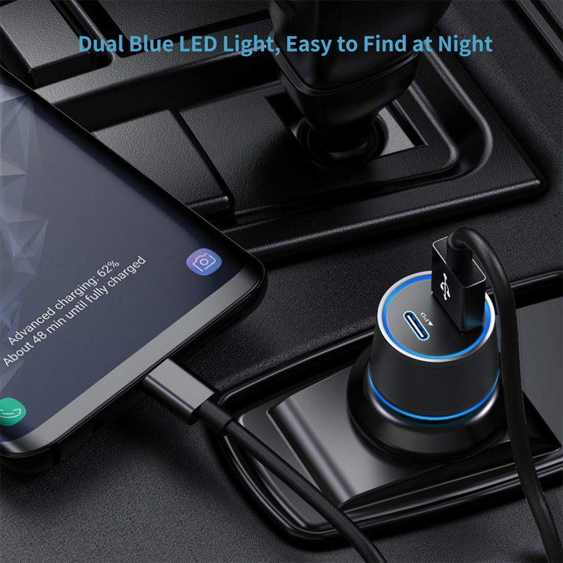 [Australia - AusPower] - Rapid Type C Car Charger, Compatible for Google Pixel 6 Pro/6/5a/5/4a/4/3a/3/2/XL, Samsung Note 20/S21 Fast USB C PD Car Charger with 3ft Cable, 18W Power Delivery &Quick Charge 3.0 Car Adapter-Black Black 