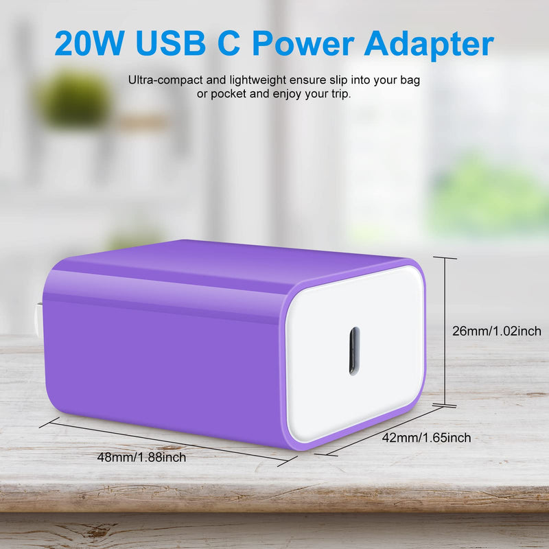 [Australia - AusPower] - USB C Fast Charger,Mini Charger Adapter Power Delivery 3.0 Wall Charger 20W Cube Charger Compatible for iPhone 13/13 Mini/13 Pro/13 Pro Max 12 11 SE XS XR X 8,Samsung Galaxy S21/S20/S10 Purple 