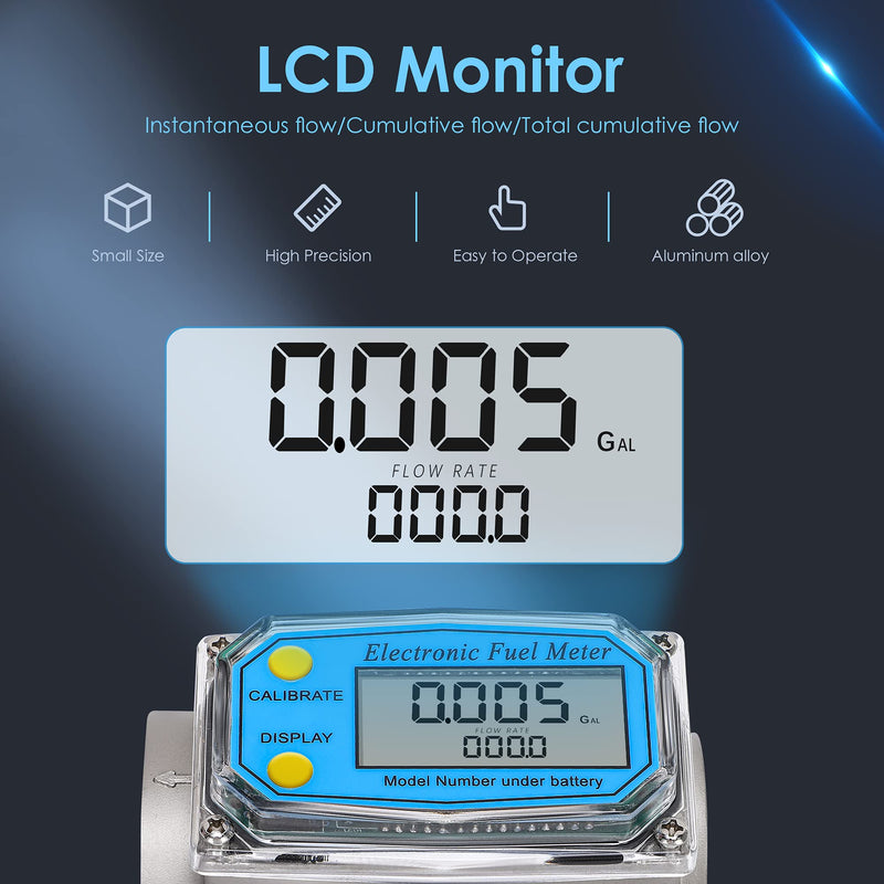 [Australia - AusPower] - CGOLDENWALL Turbine Flow Meter LCD Digital Display Flowmeter with 1-Inch FNPT Inlet/Outlet, Gas Oil Fuel Flowmeter for Diesel, Kerosene, Gasoline 2-26.4 GPM /9-100 LPM (1 inch) 1 inch 