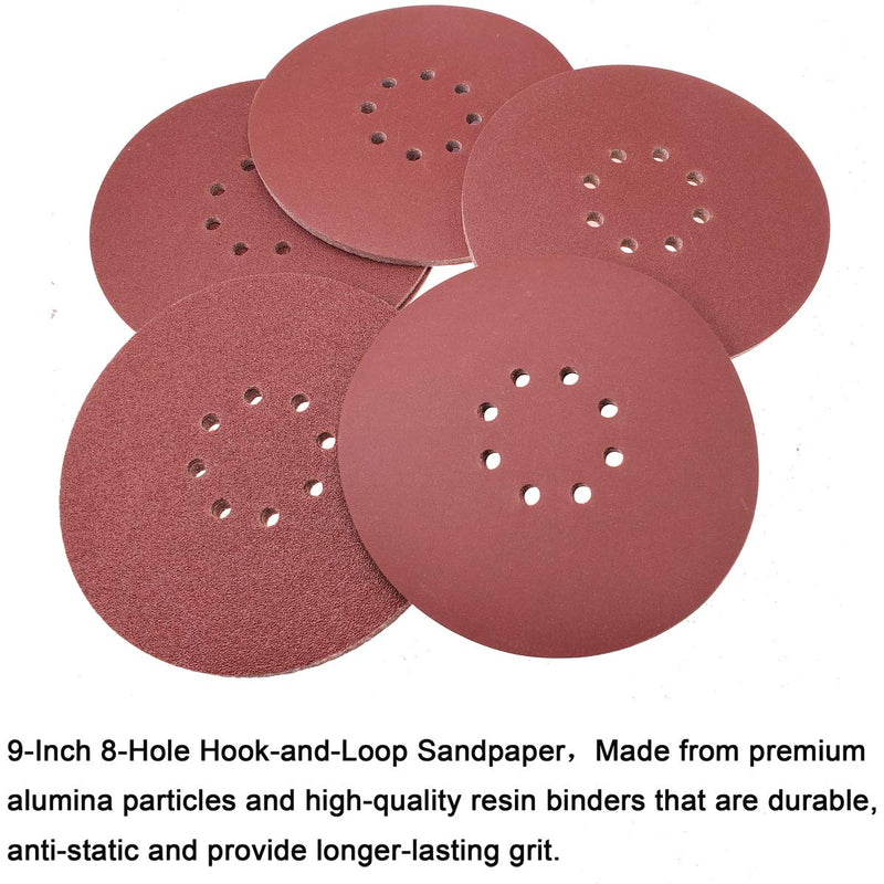 [Australia - AusPower] - Sackorange 30 PCS 9-Inch 8-Hole Hook-and-Loop Sanding Discs Sander Paper for Drywall Sander(5 Each of 80 100 120 180 240 400 Grits) 