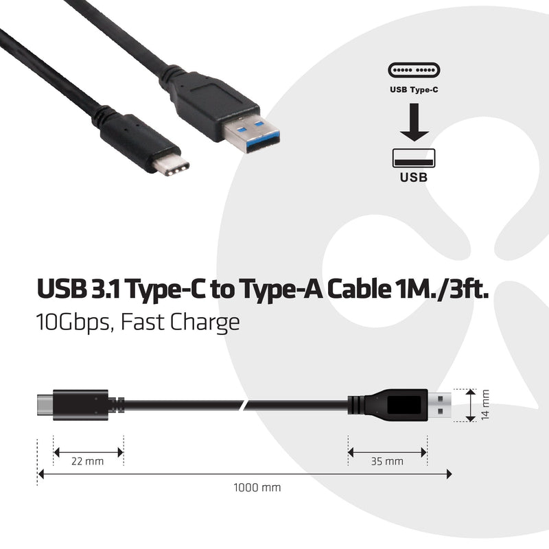 [Australia - AusPower] - Club3D CAC-1523 USB 3.1 Type-C to USB Type-A Cable TYPE C- TYPE A 