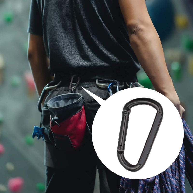 [Australia - AusPower] - OWAYOTO 3 Inch Black Carabiner Heavy Duty Spring Snap Hook D Shape Steel Clip Link Buckle M8x80mm 4pcs 