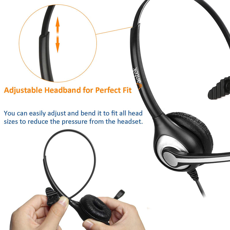 [Australia - AusPower] - Wantek Corded Telephone Headset Mono w/Noise Canceling Mic for Avaya Aastra Allworx Adtran Alcatel Lucent AltiGen Comdial Digium Gigaset InterTel Mitel Plantronics MiVoice Landline Deskphones(F600S1) 