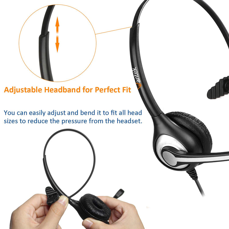 [Australia - AusPower] - Wantek Corded Telephone RJ9 Headset Monaural with Noise Canceling Microphone for Call Center Telephone Systems with Plantronics M10 M12 M22 MX10 Amplifiers or Cisco 7942 7971 Office IP Phones(F600C1) Monaural F600C1 