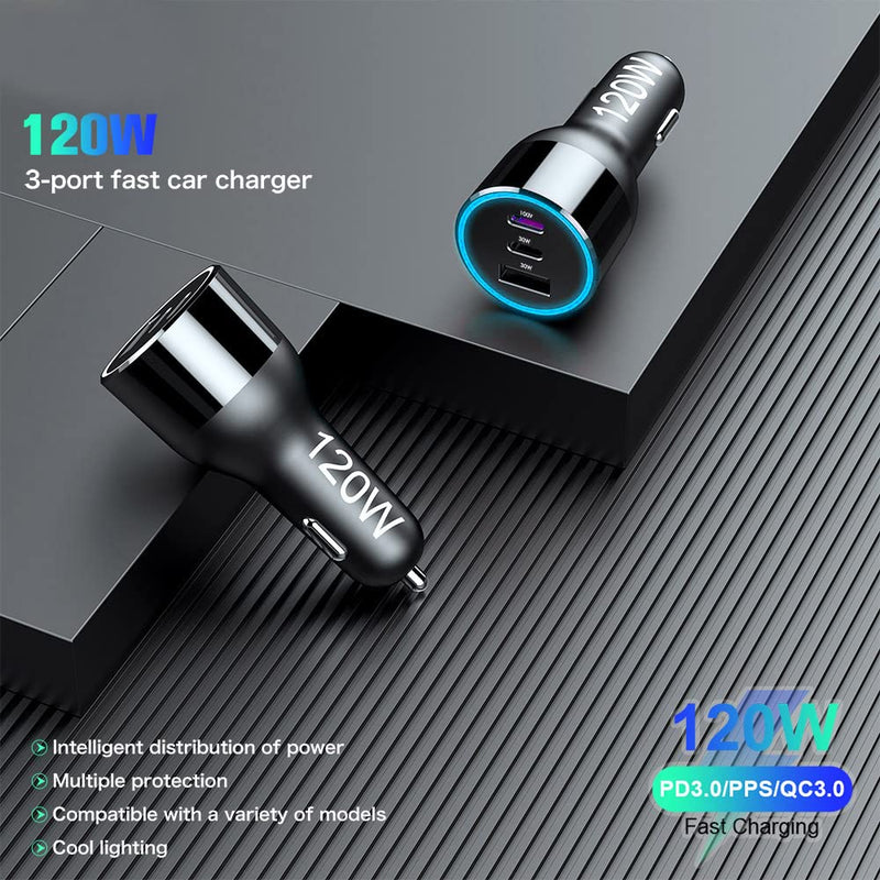 [Australia - AusPower] - USB C Car Charger, CHIPOFY 120W PD3.0 100W PPS 45W QC5.0 30W Super Fast Charging LED Automobile Charger for MacBook Laptop, iPhone 13 12 Pro Max, Samsung S21 Ultra Note 20, iPad and More 