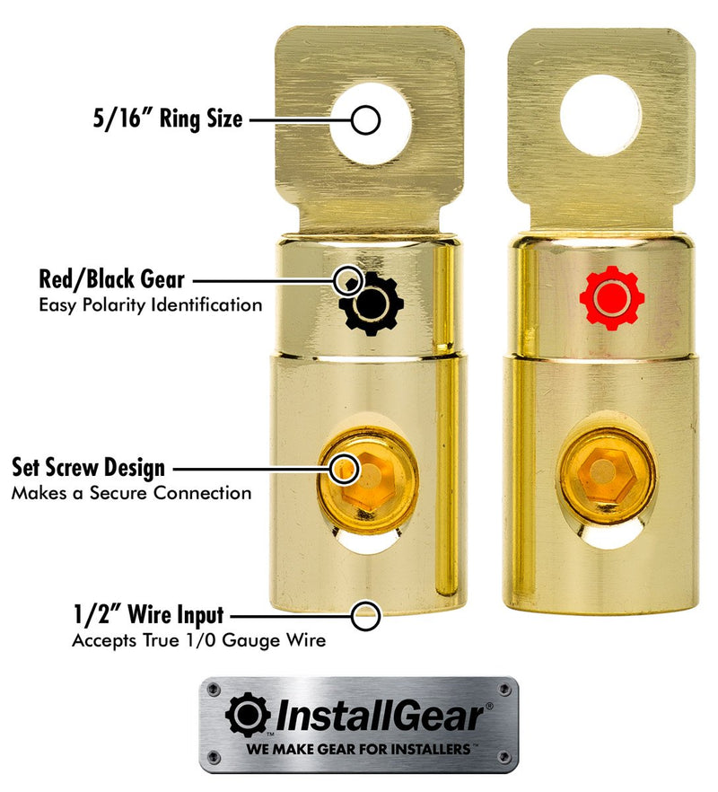 [Australia - AusPower] - InstallGear 1/0 AWG Gauge Gold Ring Set Screw Battery Ring Terminals (4 Pack) 1/0 Gauge 
