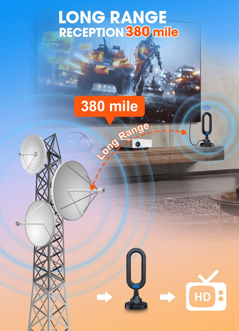 [Australia - AusPower] - WUMINGLU TV Antenna for Smart TV Indoor 2023 Newest Clear 4K Digital Antenna HD TV Up to 380 Miles Long Range Local Channels Indoor Outdoor Amplifier Signal Booster Cable Easy Setup 