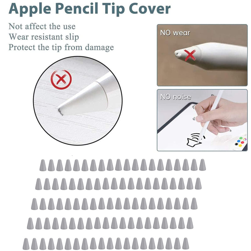 [Australia - AusPower] - for Apple Pencil Tips, 100 Pack Watruer Thin Protective Case Noiseless Drawing Silicone Nibs Cover Replacement for 1st & 2nd Gen, Writing Anti-Slip Protective Case for Apple iPad Pencil - Grey 