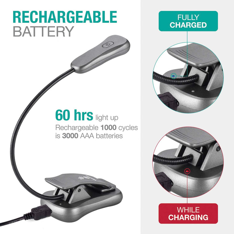 [Australia - AusPower] - Vekkia Rechargeable-Book-Light-for-Reading-in-Bed, 3000K Warm 6 LED 3 Brightness Lamp (Iron) Iron 